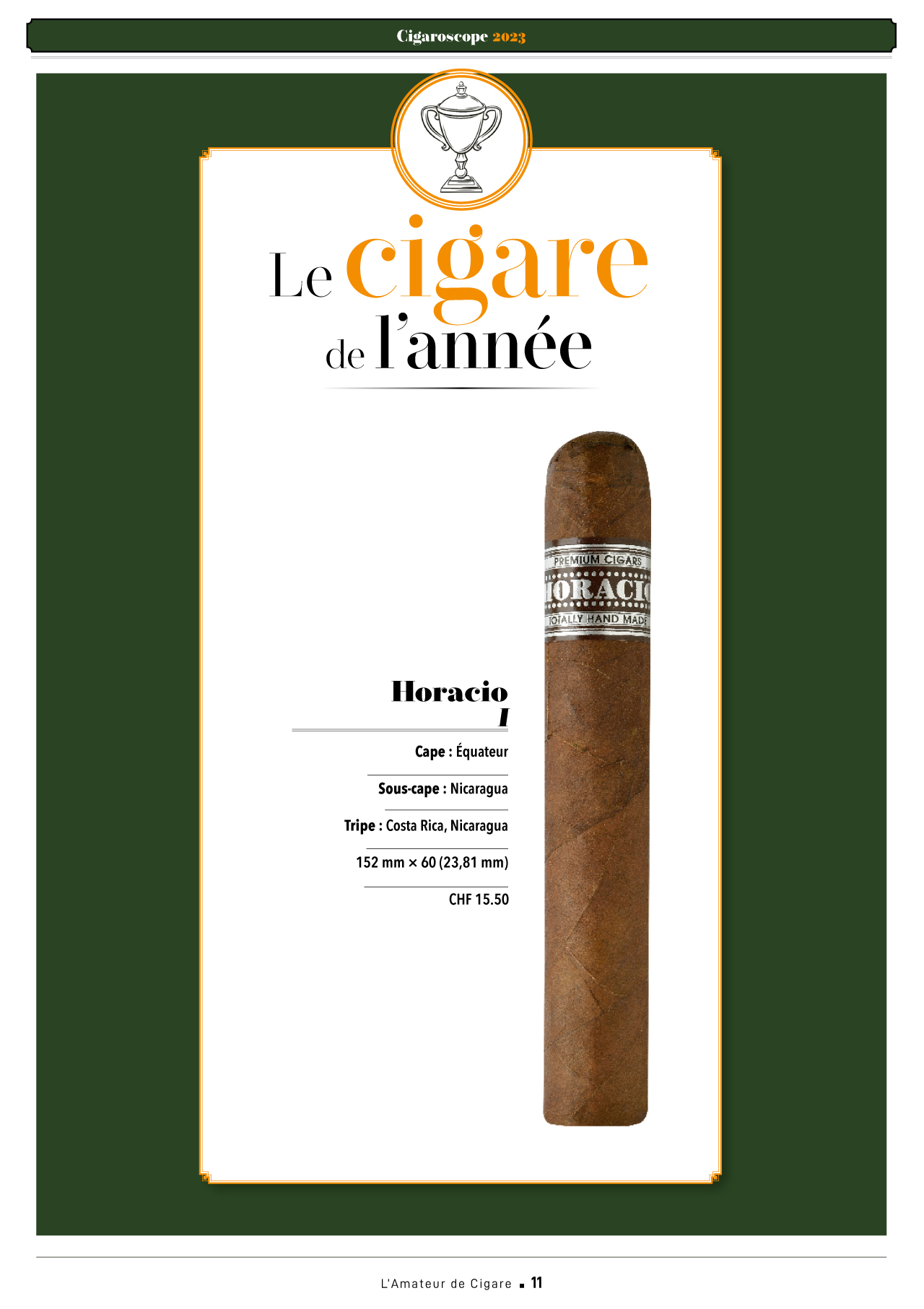 L'Amateur de cigares - Horacio 1, élu Cigare de l’année 2023 par le Cigaroscope - Hors série N°160